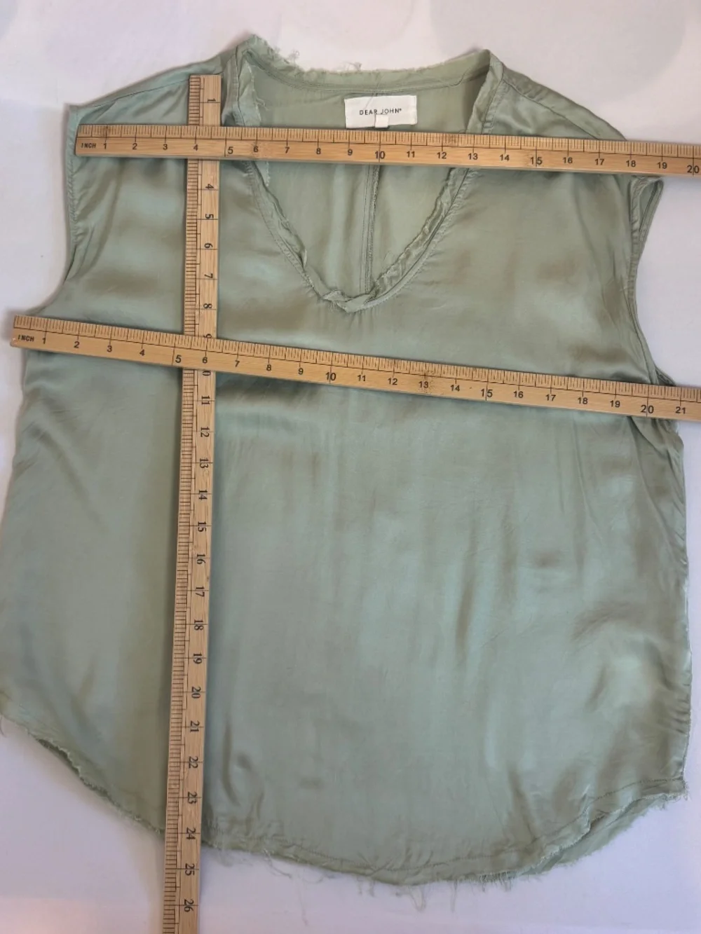 Boho Chic Dear John Denim Silky Frayed Trim Sleeveless Blouse Mint Green Med